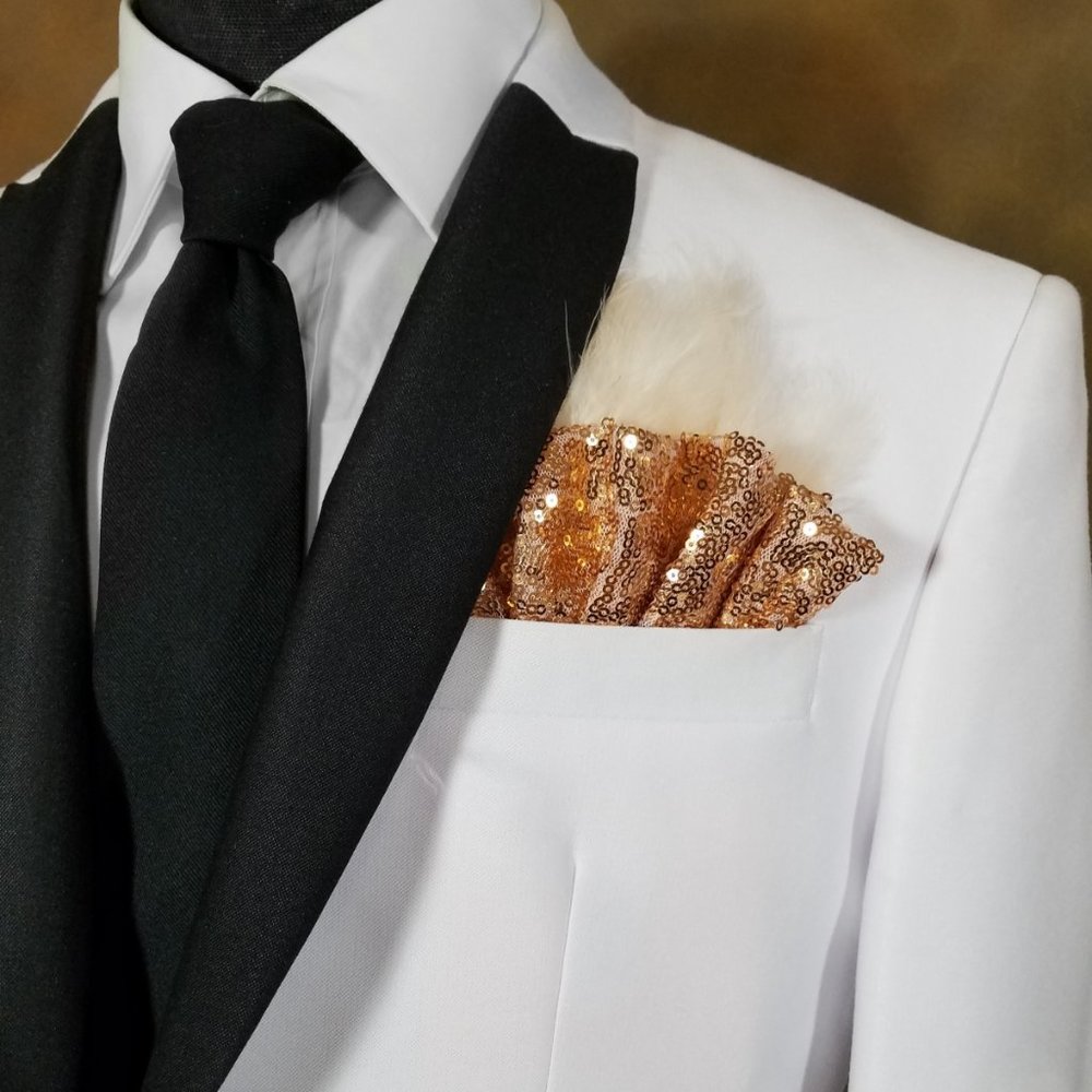 NEW Rose Gold Sequin Ruffle & Feather Pocket Square Insert